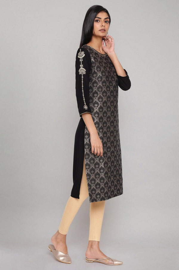 Black Jacquard kurta with Embroidery