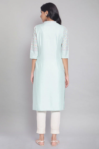 Light Green Printed kurta with Embroidery - wforwoman
