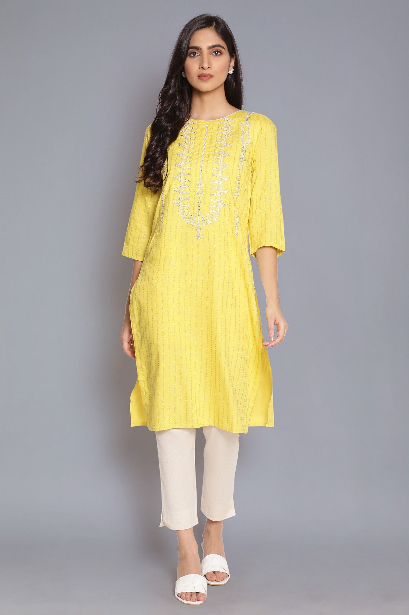 Light Blue Printed kurta with Embroidery