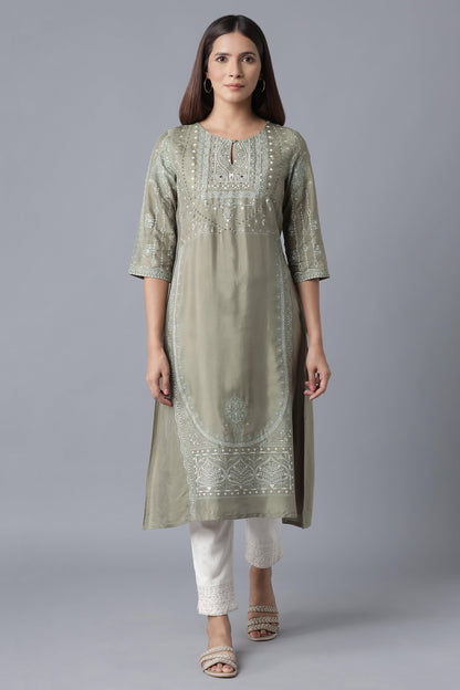 Green Paisley Print kurta - wforwoman