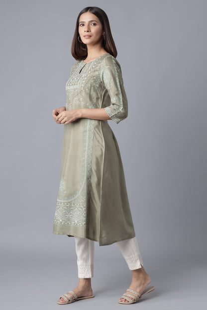 Green Paisley Print kurta - wforwoman