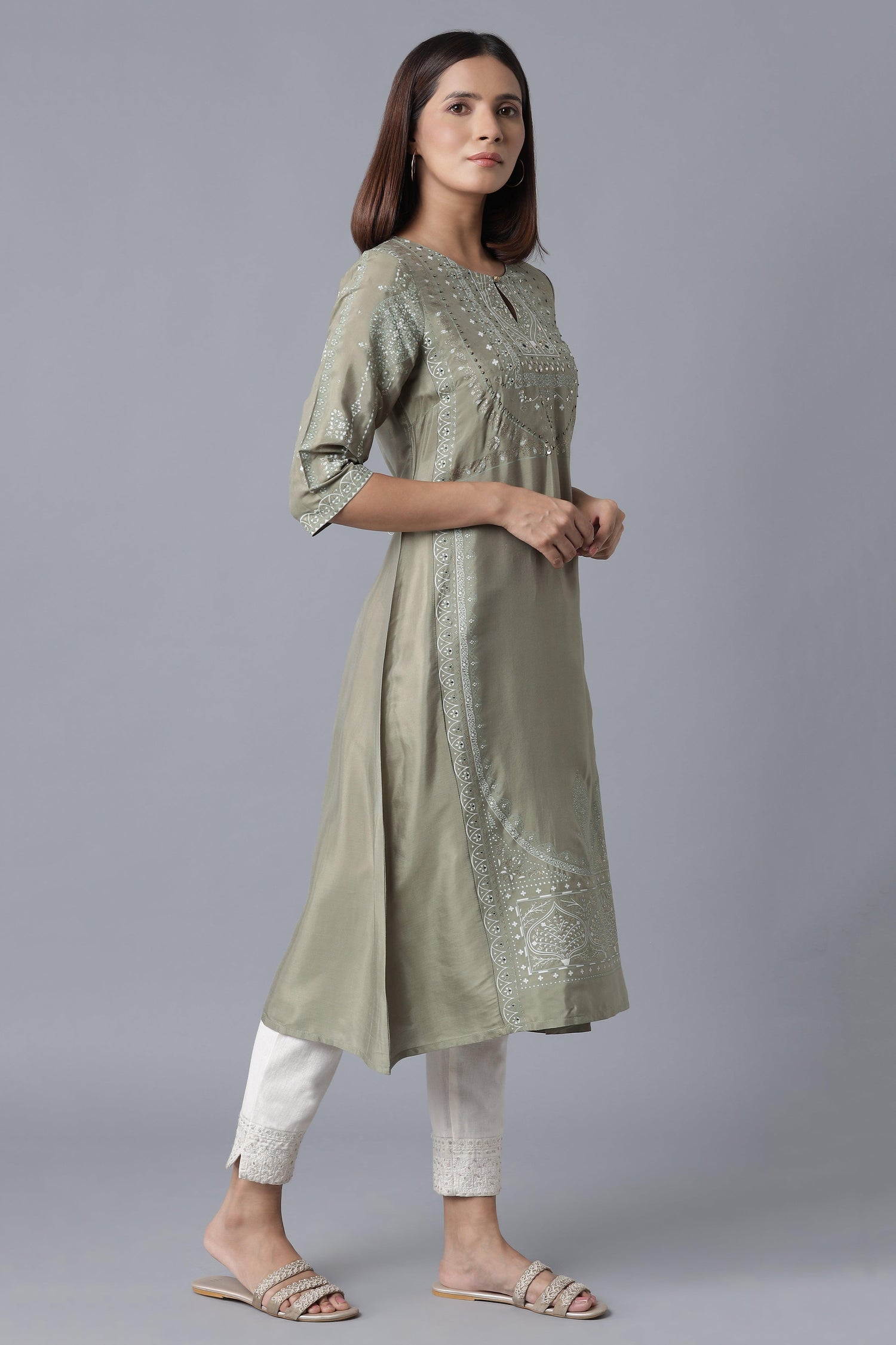 Green Paisley Print kurta - wforwoman