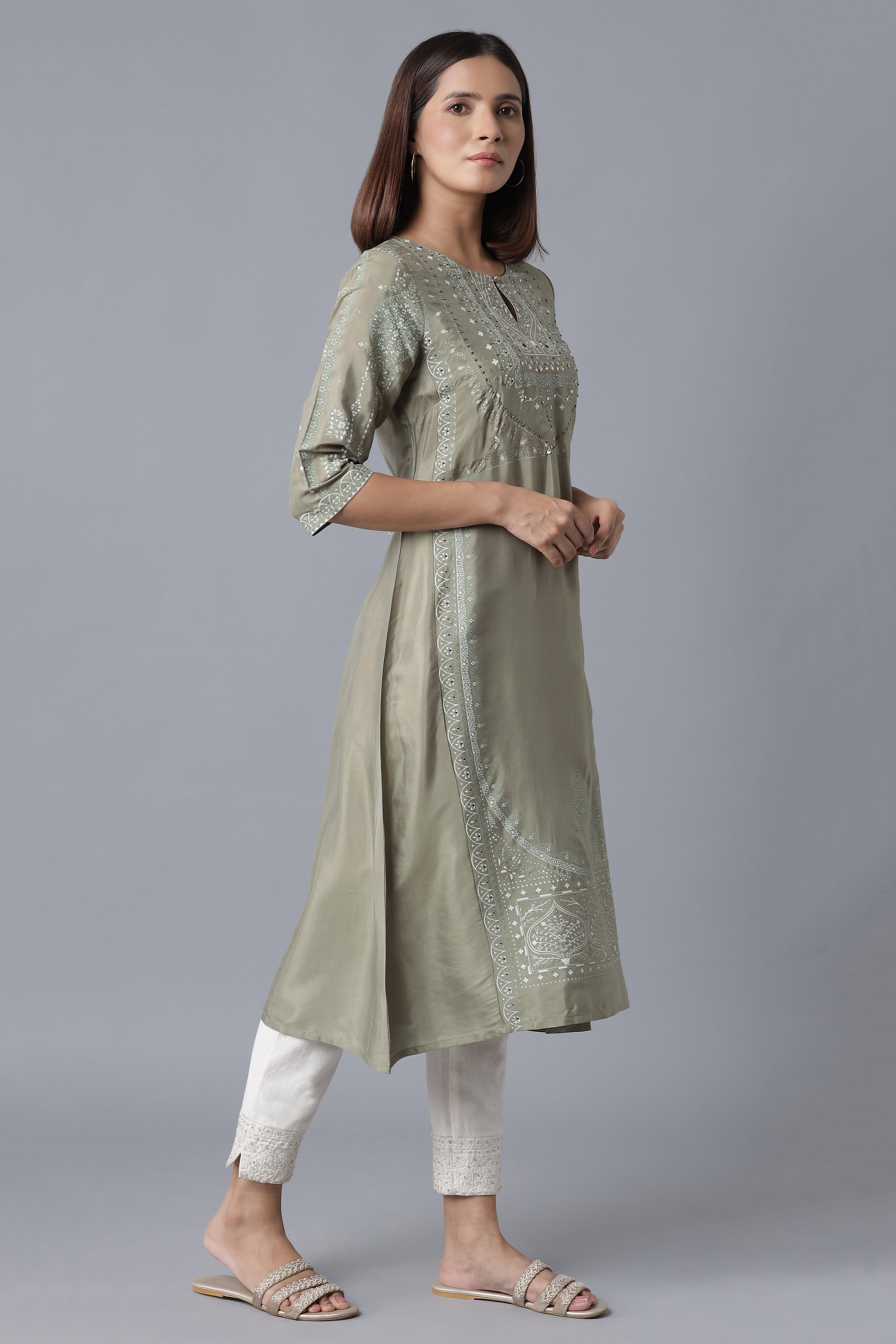 Green Paisley Print kurta - wforwoman