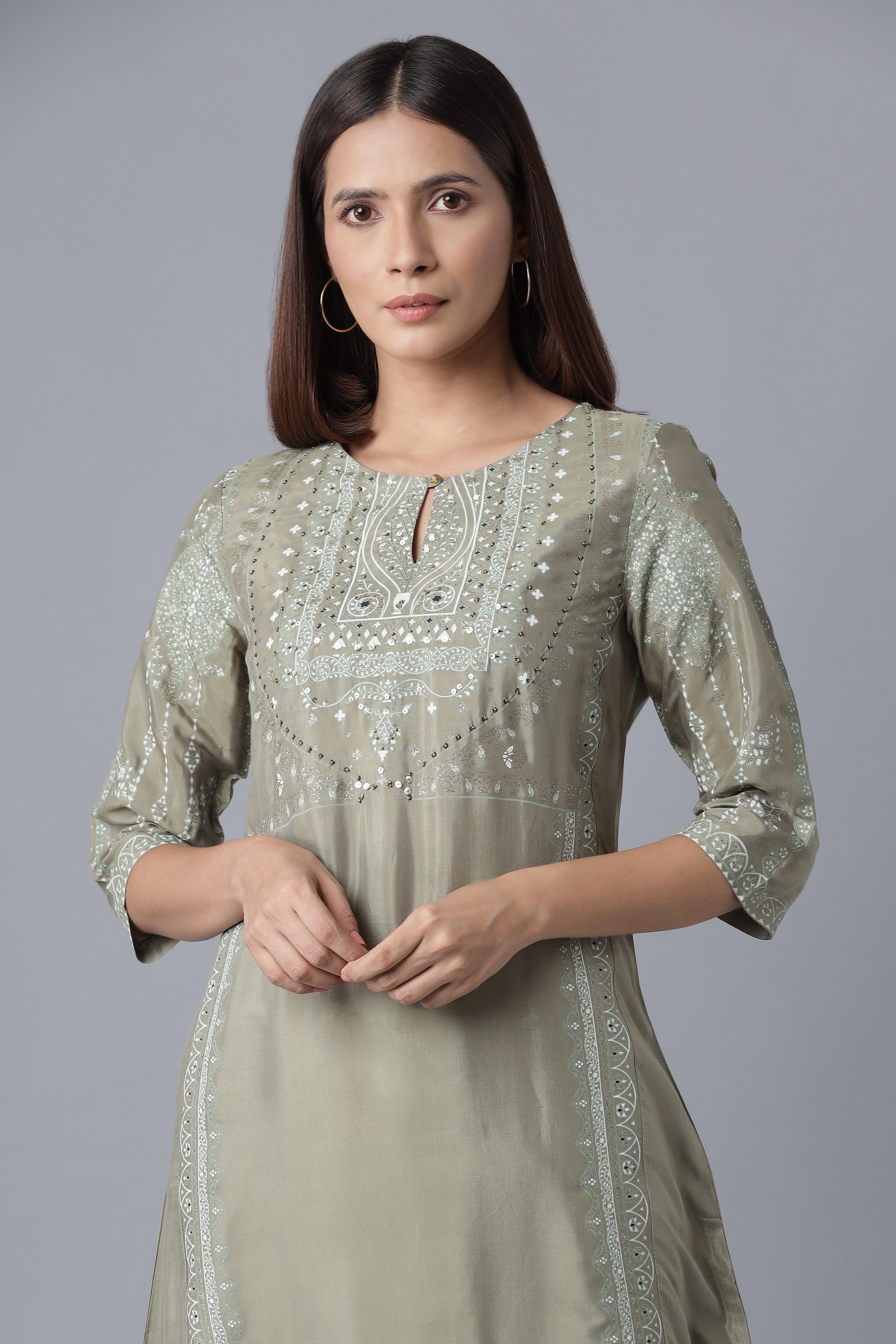 Green Paisley Print kurta - wforwoman