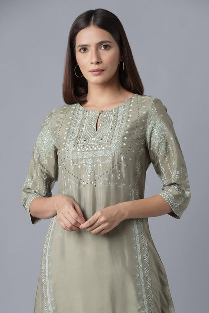 Green Paisley Print kurta - wforwoman