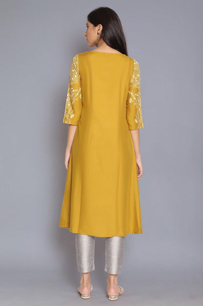 Green Printed kurta with Side Pleats - wforwoman