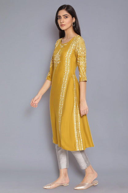 Green Printed kurta with Side Pleats - wforwoman