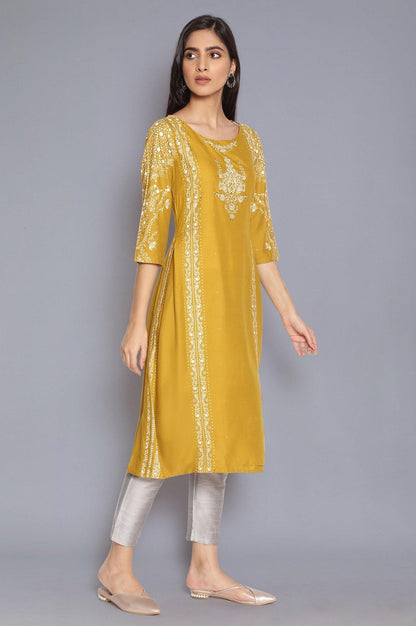Green Printed kurta with Side Pleats - wforwoman