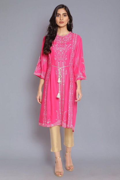 Dark Pink Printed Straight kurta - wforwoman