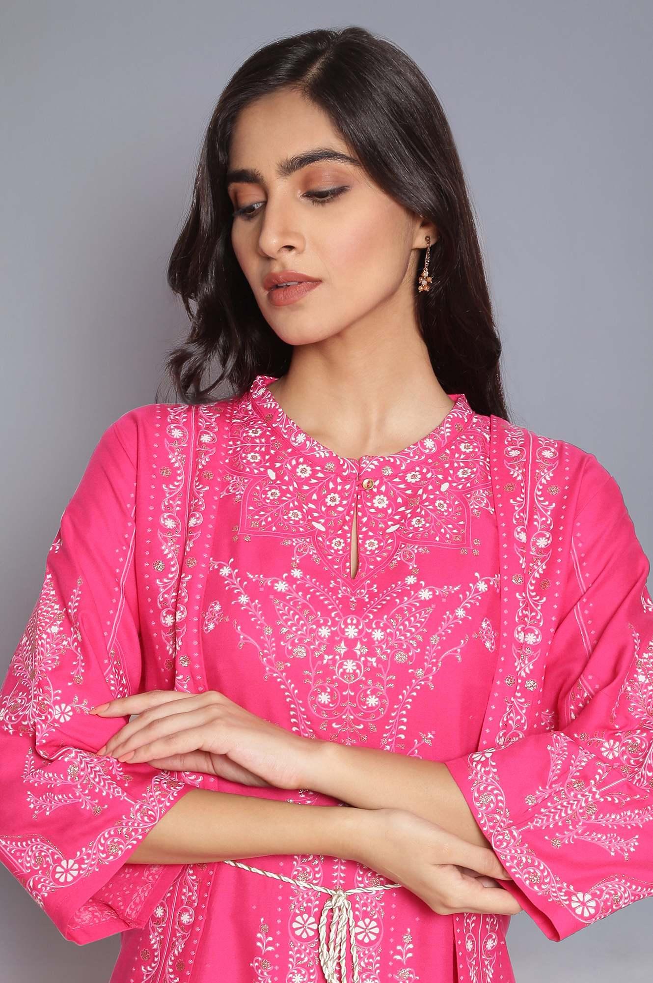 Dark Pink Printed Straight kurta - wforwoman