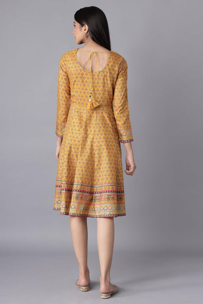 Chrome Yellow Printed kurta with Embroidery - wforwoman