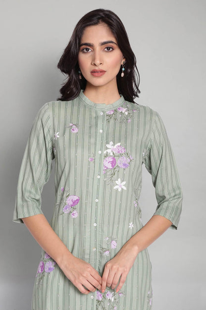 Cameo Green Floral Print kurta - wforwoman