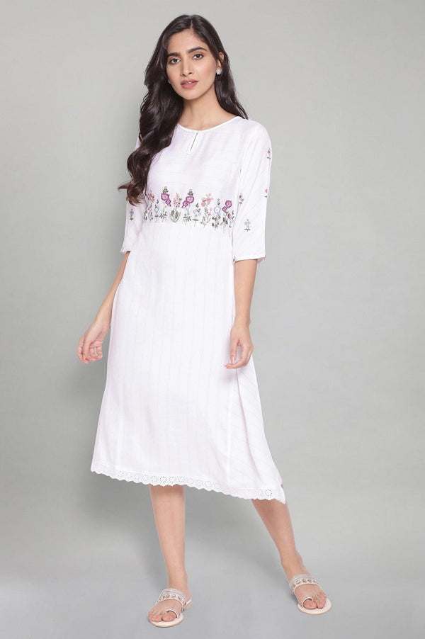 Ecru Flared Dress with Lace Details
