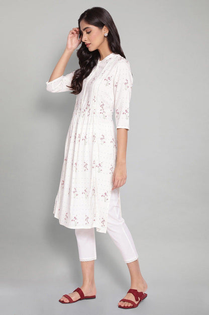 Ecru Floral Print kurta - wforwoman