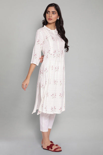 Ecru Floral Print kurta - wforwoman