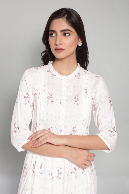 Ecru Floral Print kurta - wforwoman