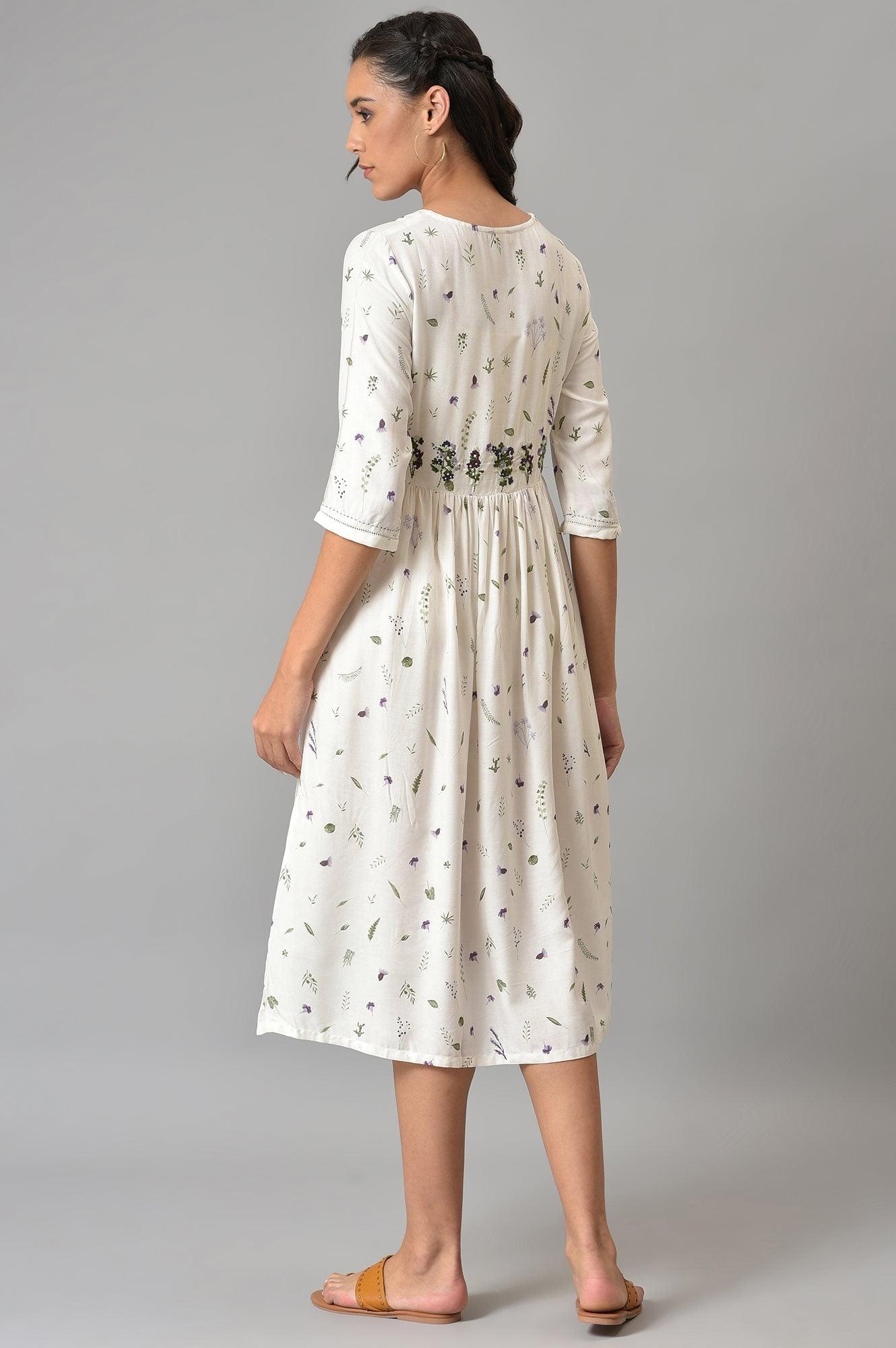 Ecru Gathered Dress - wforwoman