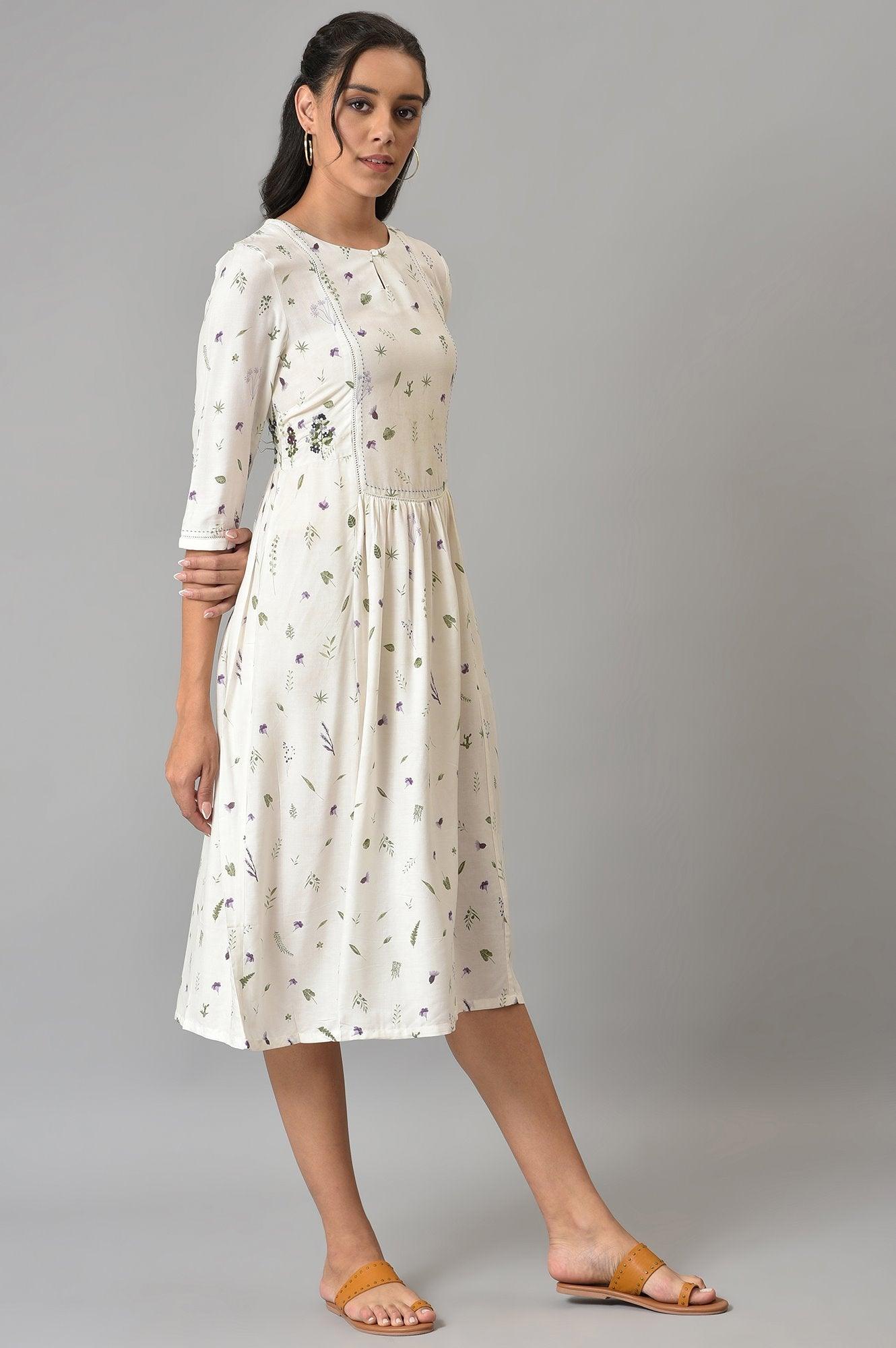 Ecru Gathered Dress - wforwoman