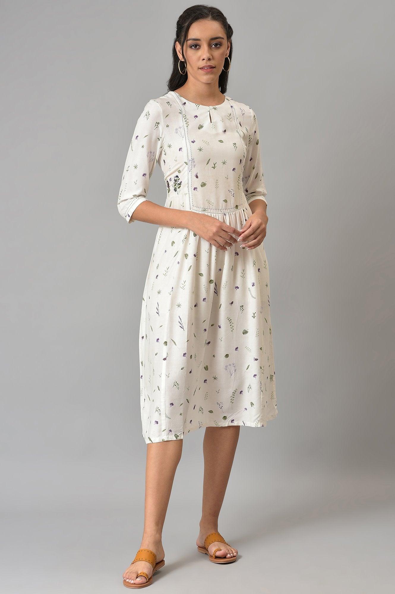 Ecru Gathered Dress - wforwoman