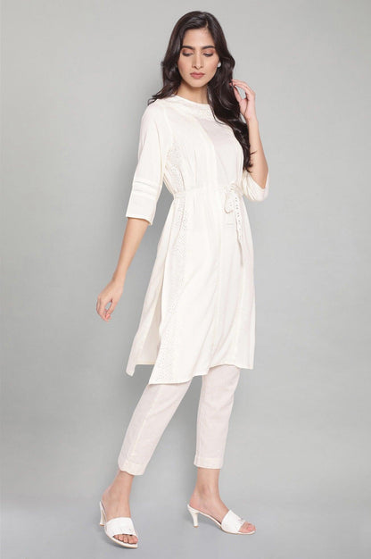Ecru Solid kurta with Belt - wforwoman