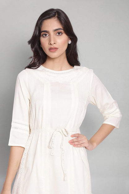 Ecru Solid kurta with Belt - wforwoman