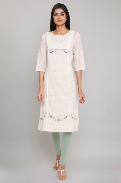 Ecru Straight kurta In Gathered Sleeves With Inner - wforwoman