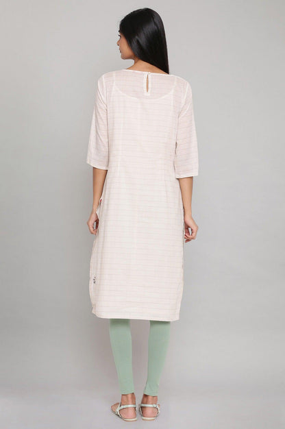 Ecru Straight kurta In Gathered Sleeves With Inner - wforwoman