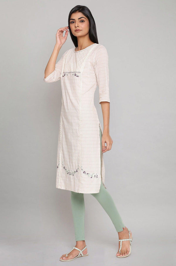 Ecru Straight Kurta In Sleeves with Inner