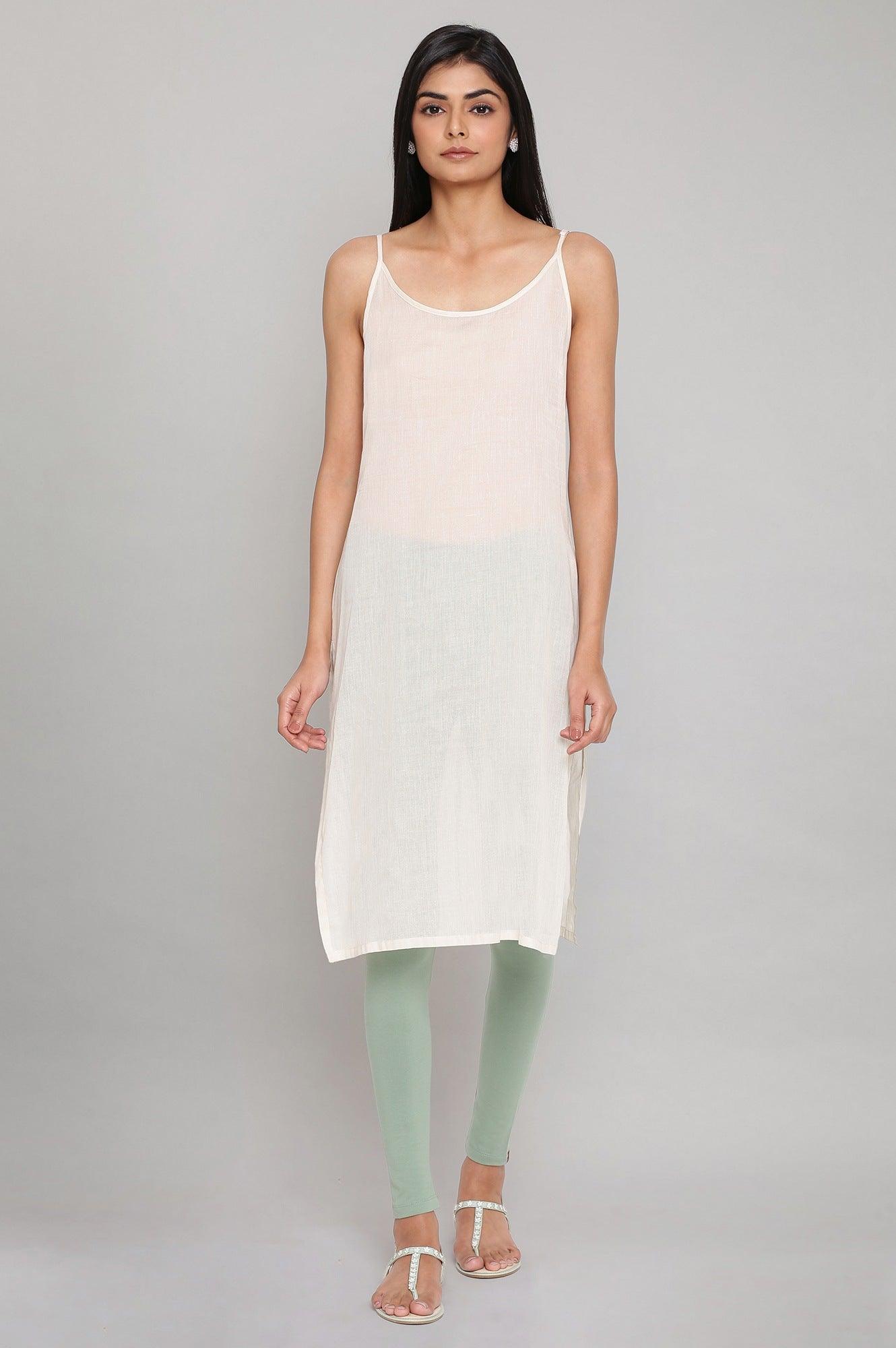 Ecru Straight kurta In Gathered Sleeves With Inner - wforwoman