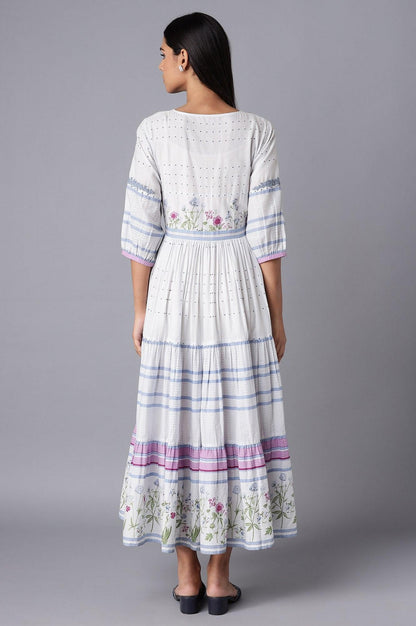 Light Blue Tiered Dress with Embroidery - wforwoman