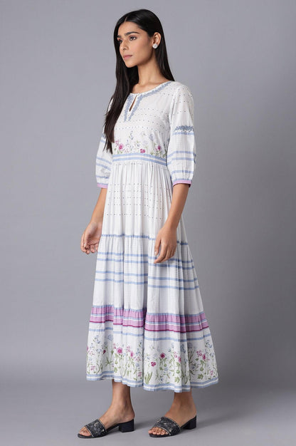 Light Blue Tiered Dress with Embroidery - wforwoman