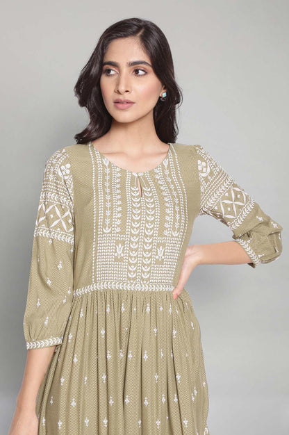 Tea Green Printed Tiered Dress - wforwoman