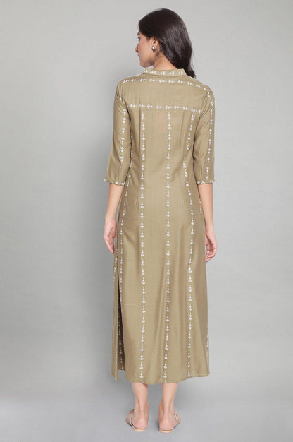Olive Green A-Line long Dress - wforwoman