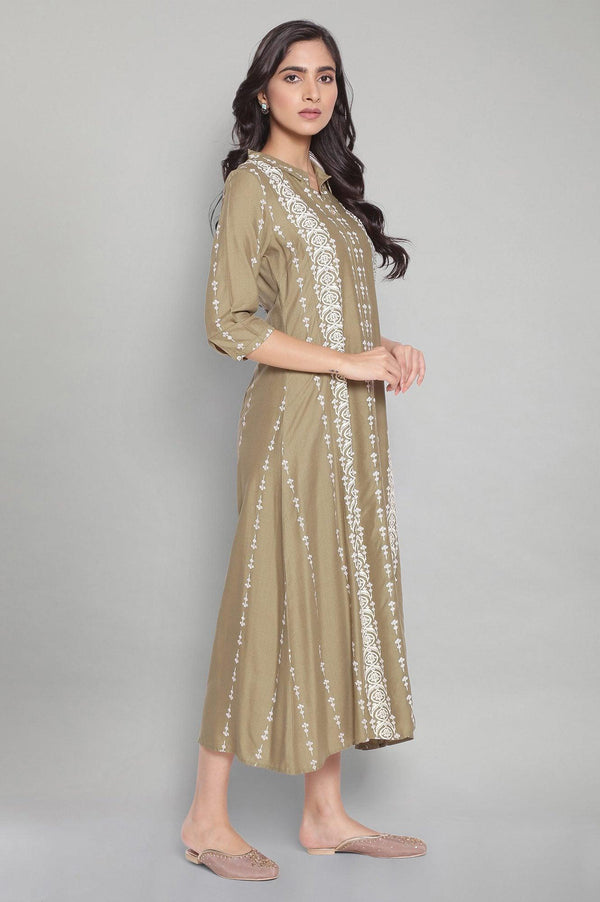 Olive Green A-Line long Dress