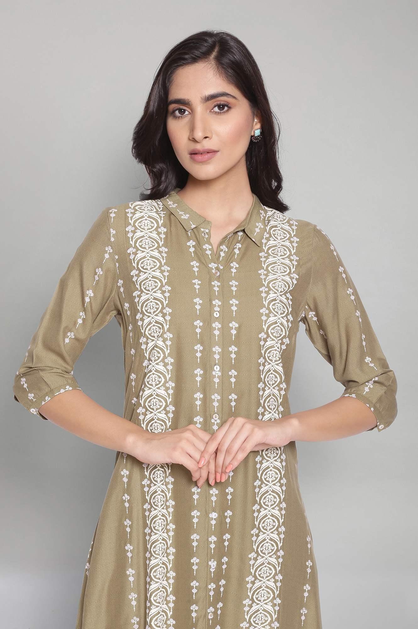 Olive Green A-Line long Dress - wforwoman