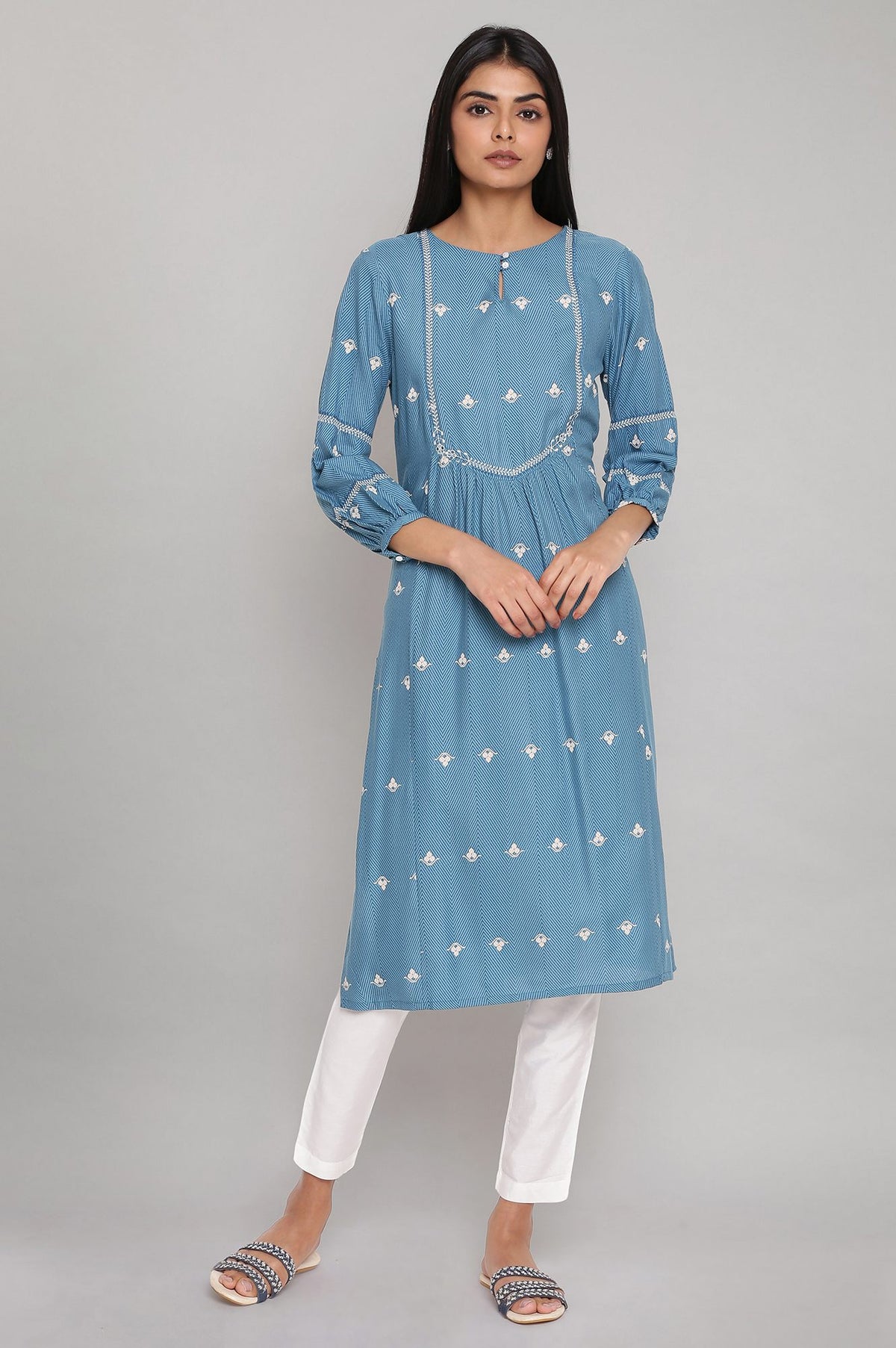 Adriatic Blue kurta with Gather Details - XS