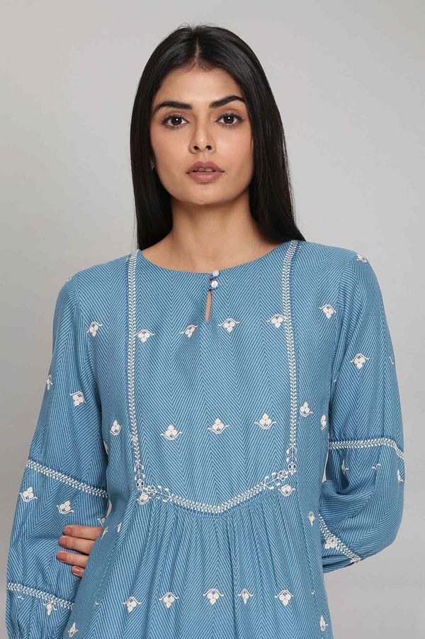 Adriatic Blue kurta with Gather Details