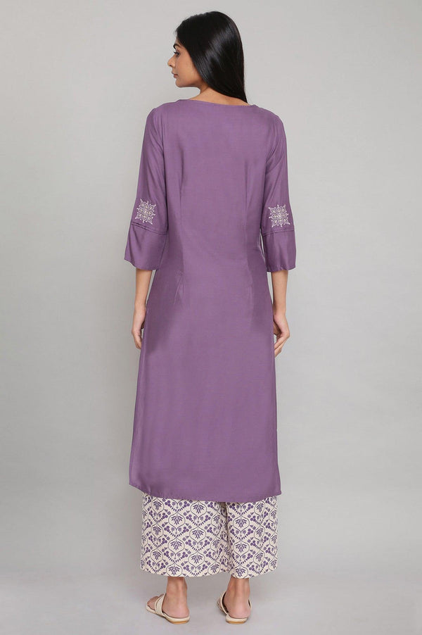 Purple Solid kurta with Embroidery