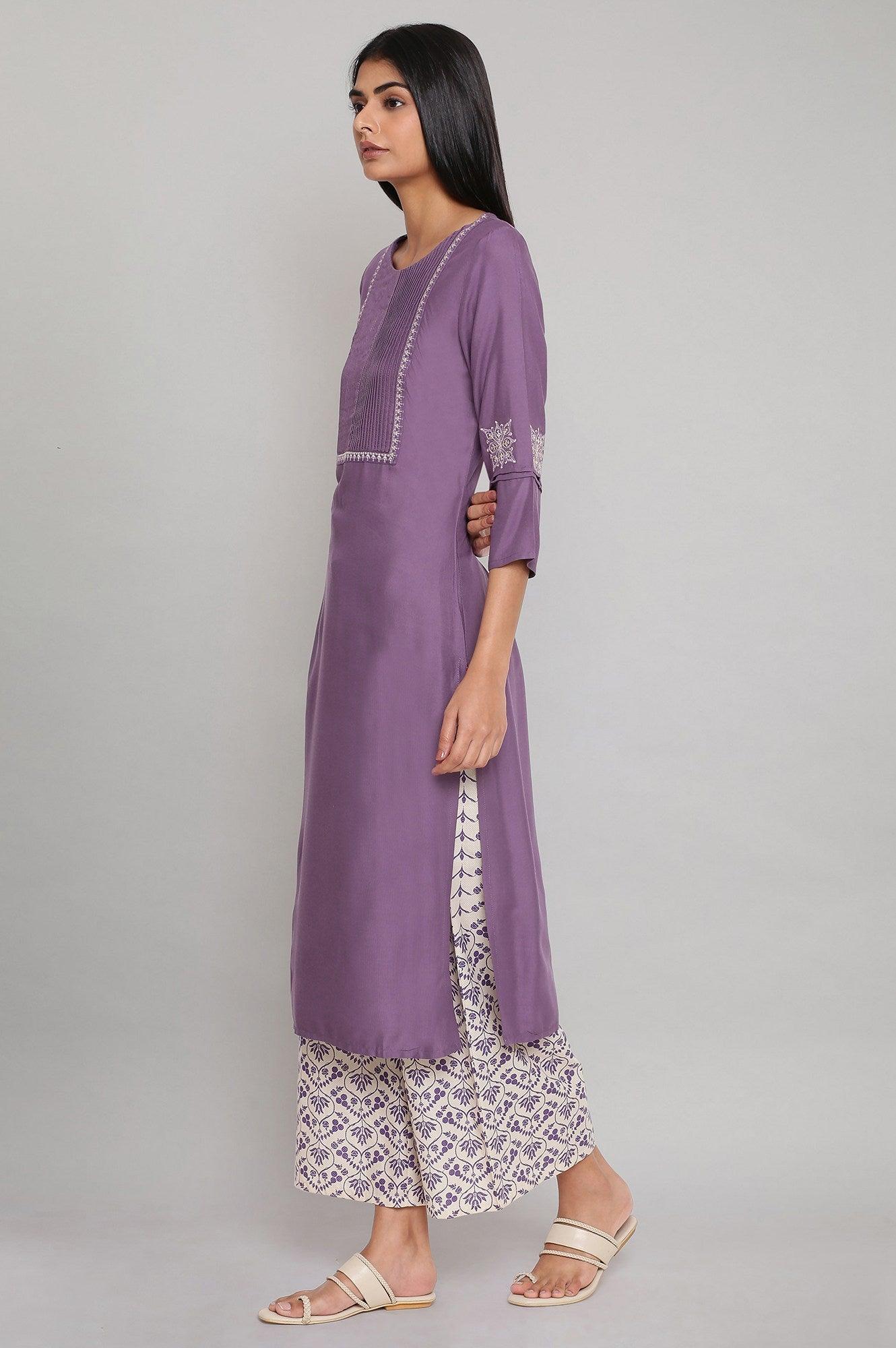 Purple Solid kurta with Embroidery - wforwoman