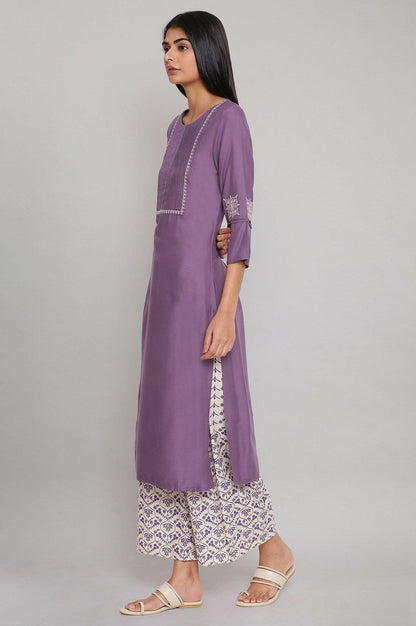 Purple Solid kurta with Embroidery - wforwoman