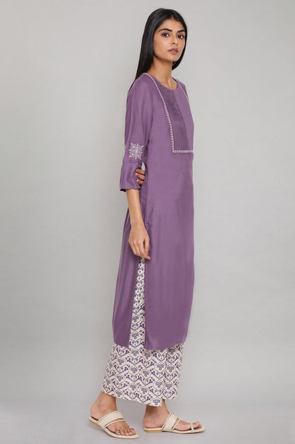 Purple Solid kurta with Embroidery - wforwoman
