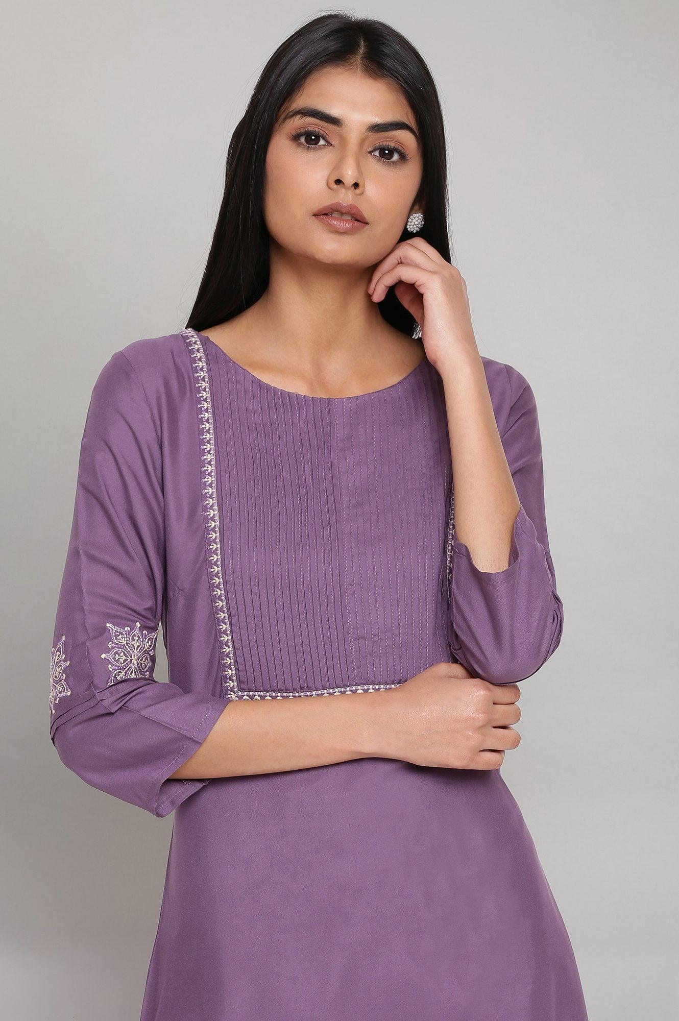 Purple Solid kurta with Embroidery - wforwoman