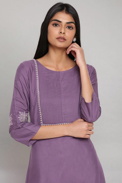 Purple Solid kurta with Embroidery - wforwoman