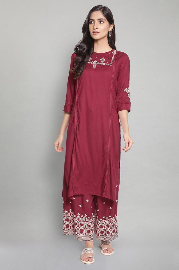 Maroon Solid kurta with Embroidery