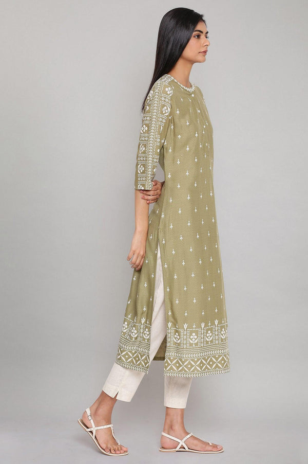 Olive Green Straight Printed kurta