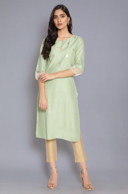 Mint Green Embroidered kurta - wforwoman