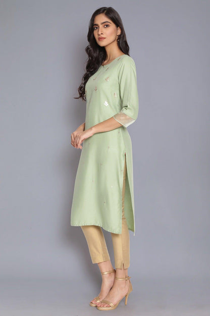 Mint Green Embroidered kurta - wforwoman