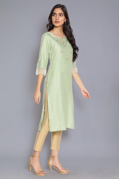 Mint Green Embroidered kurta - wforwoman