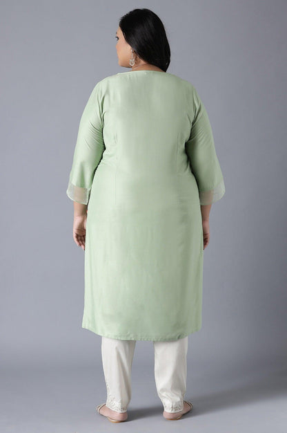 Mint Green Embroidered kurta - wforwoman