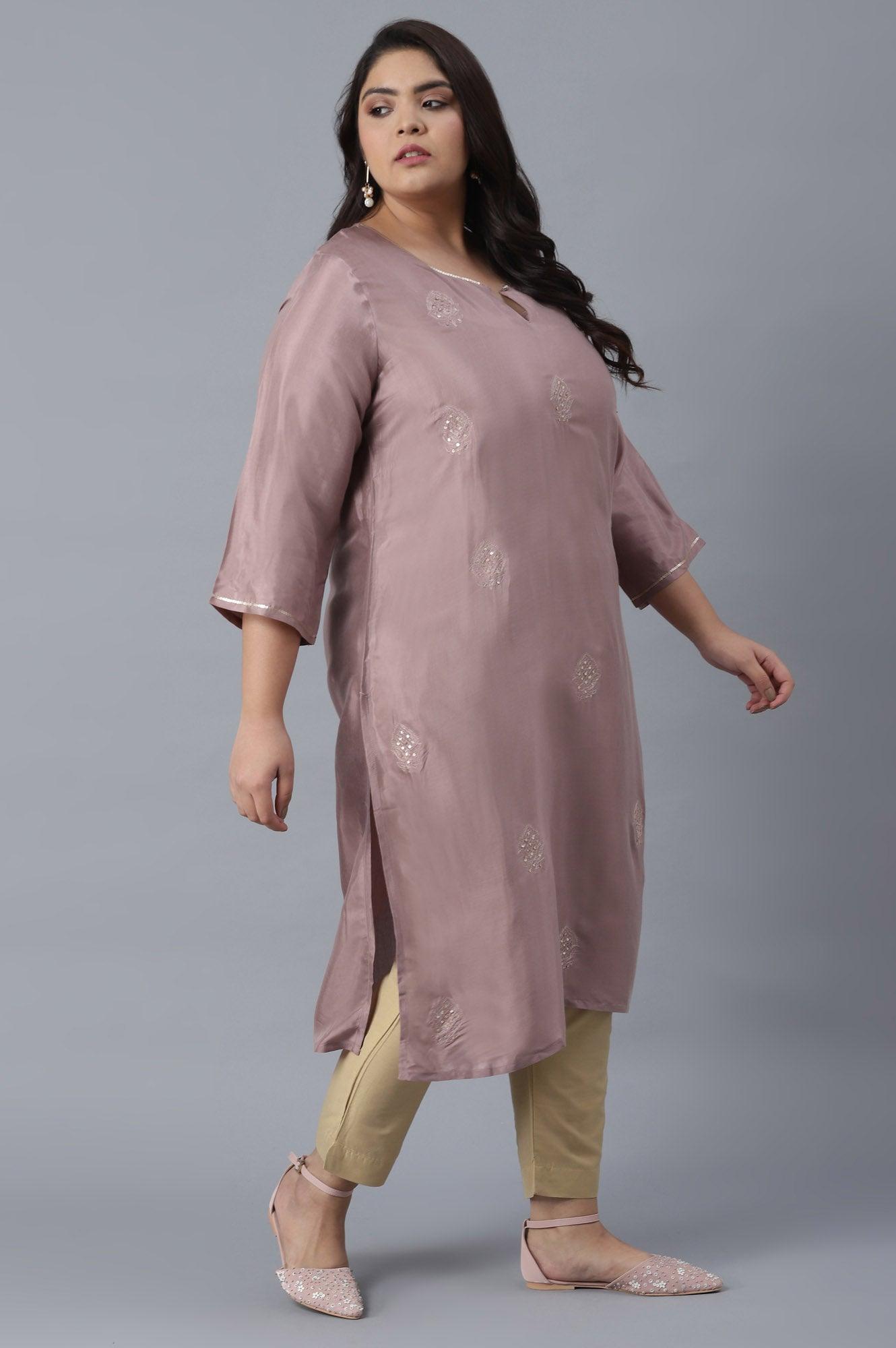 Mauve Solid kurta with Embroidery - wforwoman